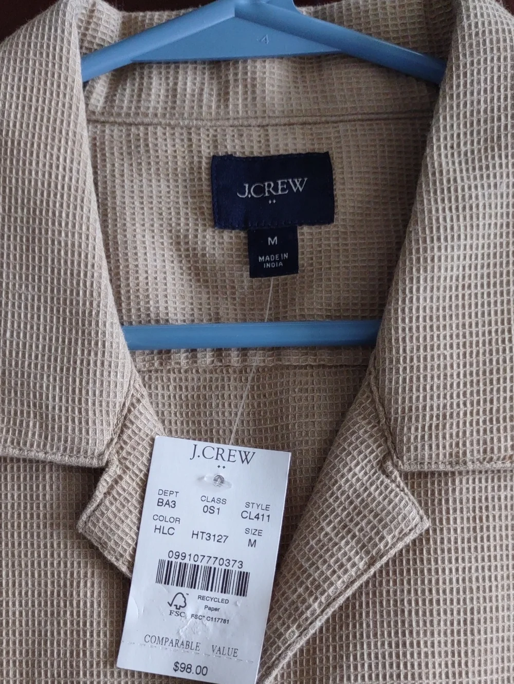 BRAND NEW J.CREW MEN'S SHORT SLEEVE WAFFLE DOBBY CAMP SHIRT